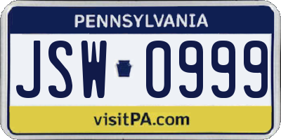 PA license plate JSW0999