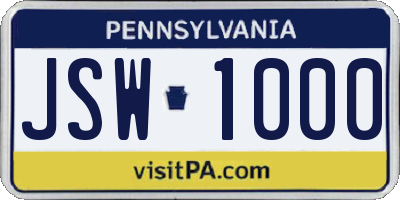 PA license plate JSW1000