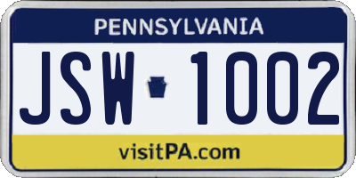 PA license plate JSW1002