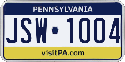 PA license plate JSW1004