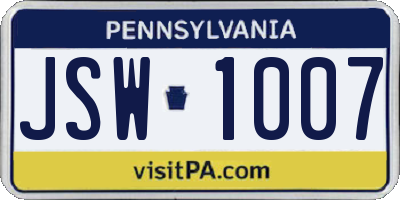 PA license plate JSW1007
