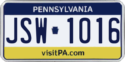 PA license plate JSW1016
