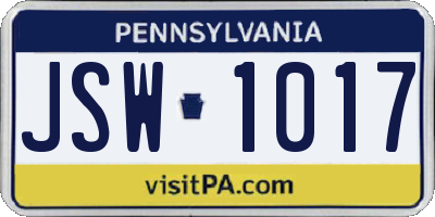 PA license plate JSW1017