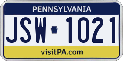 PA license plate JSW1021