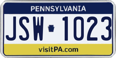 PA license plate JSW1023
