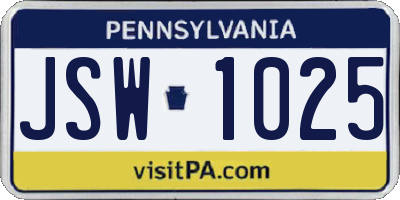 PA license plate JSW1025