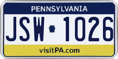PA license plate JSW1026