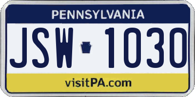 PA license plate JSW1030
