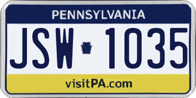 PA license plate JSW1035