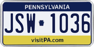 PA license plate JSW1036