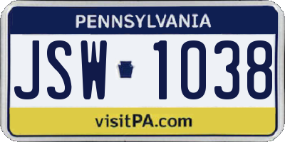 PA license plate JSW1038