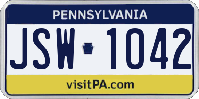 PA license plate JSW1042