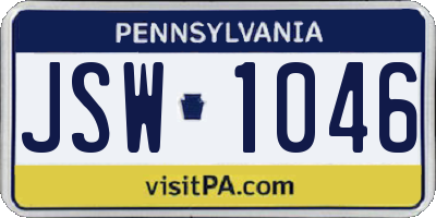 PA license plate JSW1046