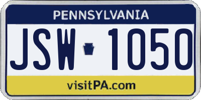 PA license plate JSW1050