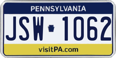 PA license plate JSW1062