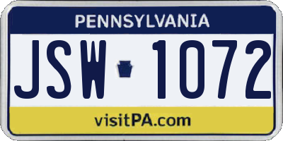 PA license plate JSW1072