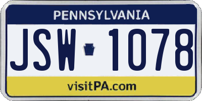 PA license plate JSW1078