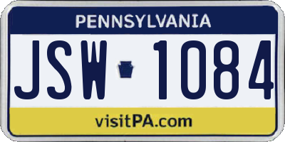 PA license plate JSW1084