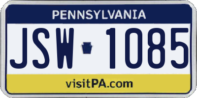 PA license plate JSW1085