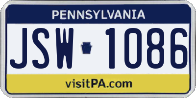 PA license plate JSW1086