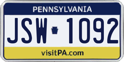 PA license plate JSW1092