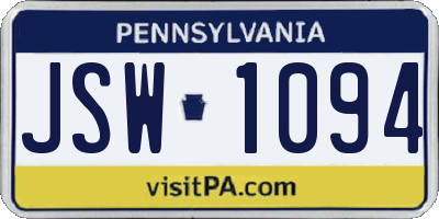 PA license plate JSW1094