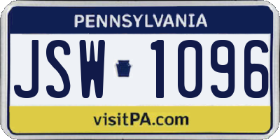 PA license plate JSW1096