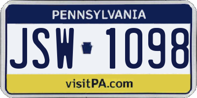 PA license plate JSW1098