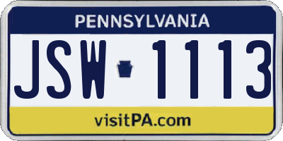 PA license plate JSW1113