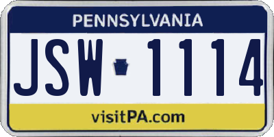 PA license plate JSW1114