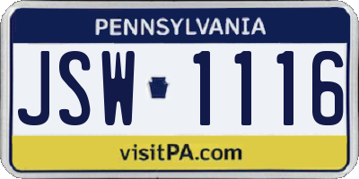 PA license plate JSW1116