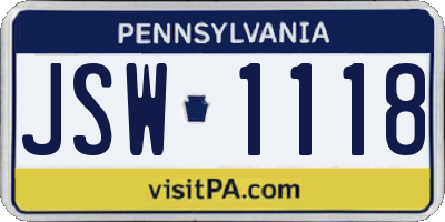 PA license plate JSW1118