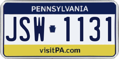 PA license plate JSW1131