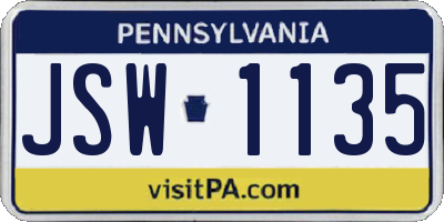 PA license plate JSW1135