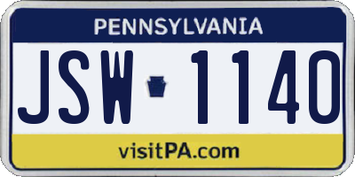 PA license plate JSW1140