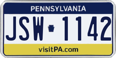 PA license plate JSW1142