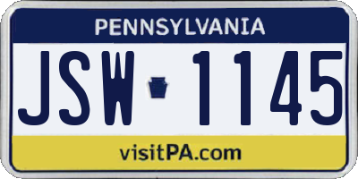 PA license plate JSW1145