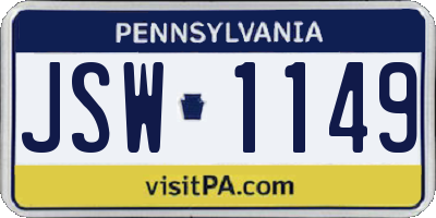 PA license plate JSW1149