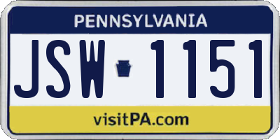 PA license plate JSW1151