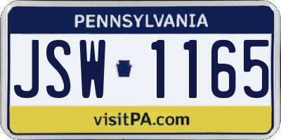 PA license plate JSW1165