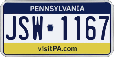 PA license plate JSW1167