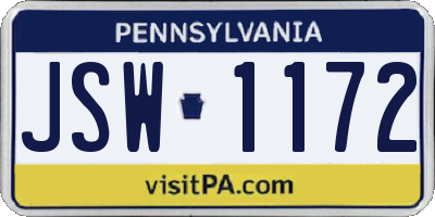 PA license plate JSW1172