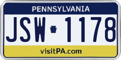 PA license plate JSW1178