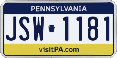 PA license plate JSW1181