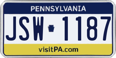 PA license plate JSW1187
