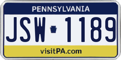 PA license plate JSW1189