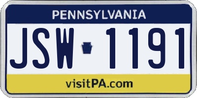 PA license plate JSW1191