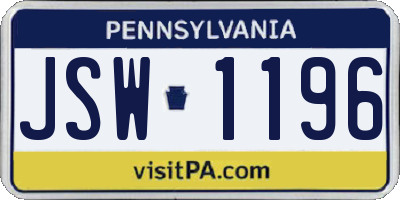 PA license plate JSW1196