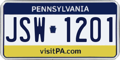 PA license plate JSW1201