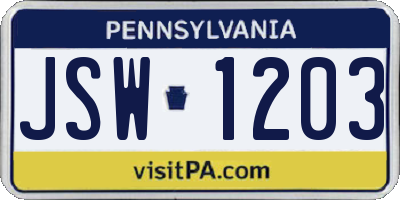PA license plate JSW1203